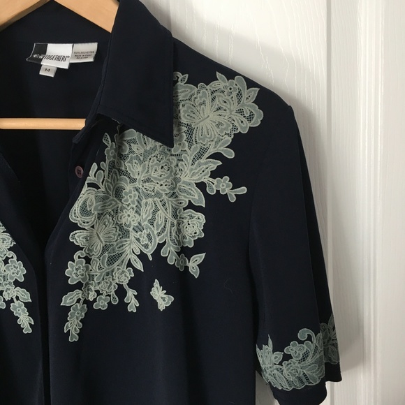 TOGETHER! Navy Button Down Country Shirt M 🐎 - Picture 4 of 6